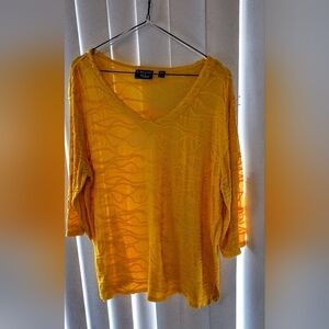 ONQUE CASUAL XL Yellow Textured Pullover Blouse Stretch Woman's XL